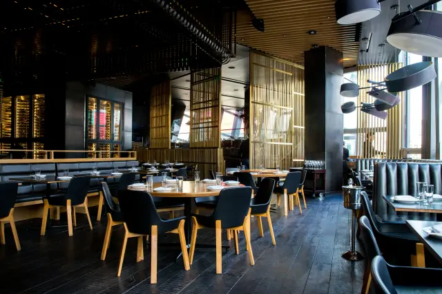 Restaurant interior with elegant dining setup